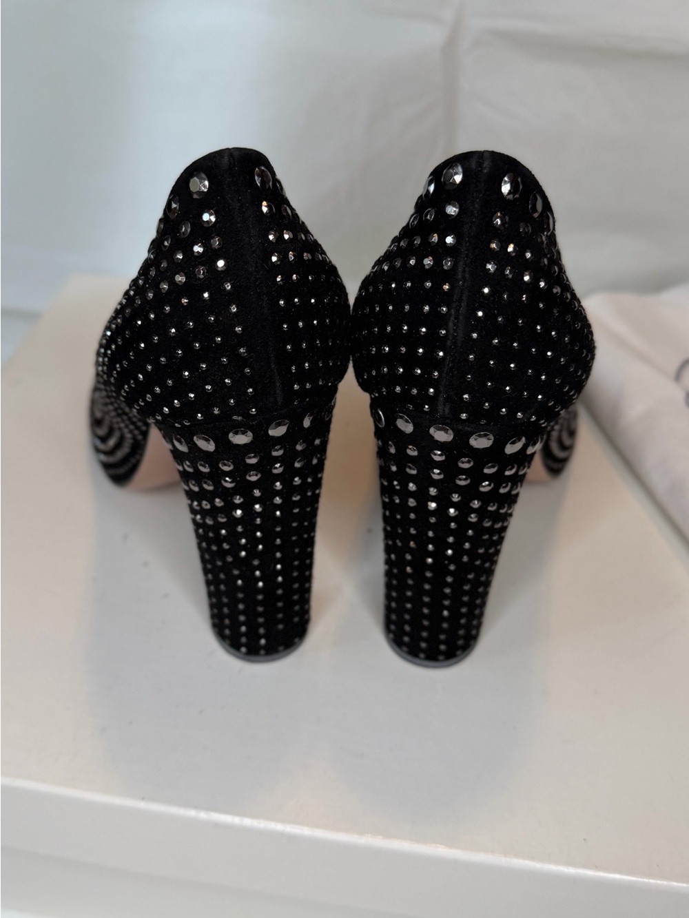 Prada Black Crystal-Studded Suede Pumps - Picture 5 of 8